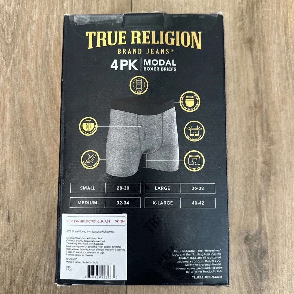 True Religion Modal Boxer Briefs Men 4 pack Multi Small‎ 28-30 New In box